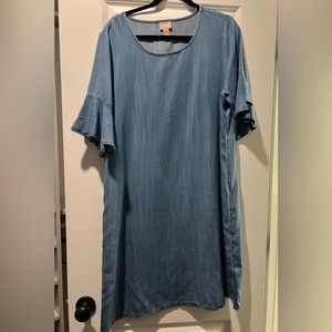 Chicos denim dress w ruffle sleeves size 2 NWOT